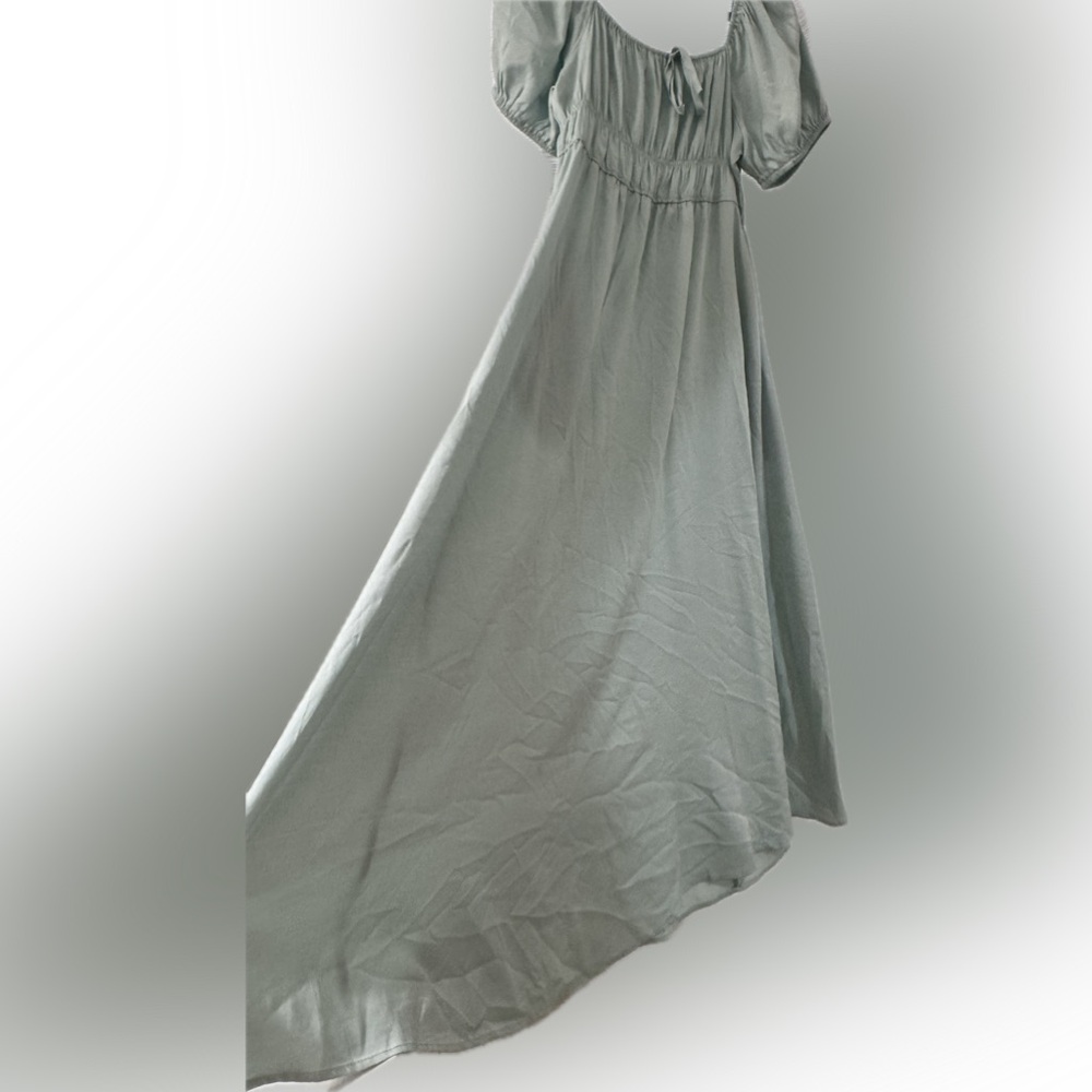 Green Smocked Puff Sleeve Maxi Dress for Wedding Guest